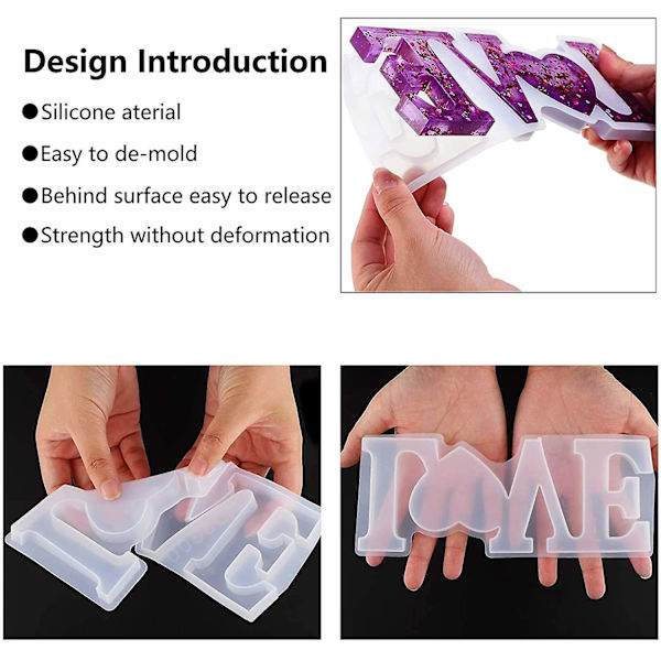 3 Stykker Love Home Family Epoxy Resin Form - 3D Resin Støbesæt - Silikone Epoxy Resin Sæt Form -
