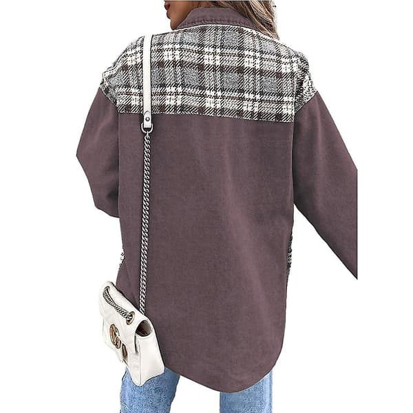 Dame Denimjakker med Knapper, Langærmede Afslappede Skjorter Brown L