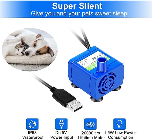 Kattvattenfontänpump, husdjursvattenfontänpump kompatibel motor