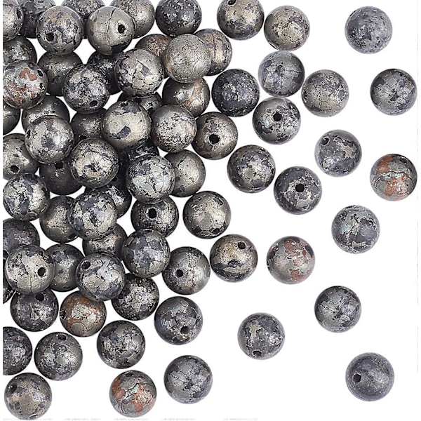75 stk. 3 strenge naturlige pyritperler runde ædelstens løse perler energisten til halskæder armbånd smykkefremstilling DIY håndværk - 8 mm
