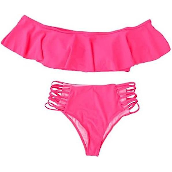 Naisten röyhelöinen olkaimeton seksikäs uimapuku kaksiosainen bikini Rose XL