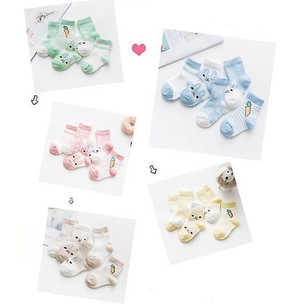 5 par söta tecknade barnsockor andningsbara tunna babystrumpor pink L(4-6Year old)