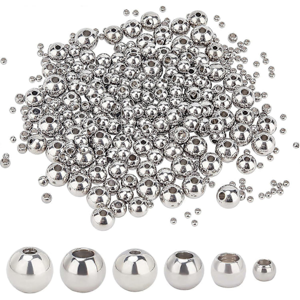 270 stk. 6 Størrelser Gylne Rustfrie Stålperler 2-8mm i Diameter Glatte Runde Perler 0.8-3mm Store Hull Metallperler