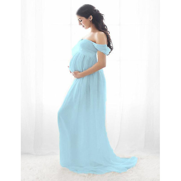 Barselskjole Dame Off Shoulder Langærmet Barselskjole Til Fotografering Barselskjole Til Fotoshoot Blue M
