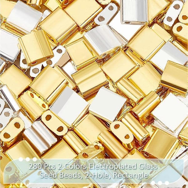 140 st Metallic Färgade Tila Pärlor 5x4.5-5.5mm Glasfrö Pärlor 2-Hål Tila Pärlor Japansk Galvaniserad Glaspärlor för Smyckesdesign Halsband Armband