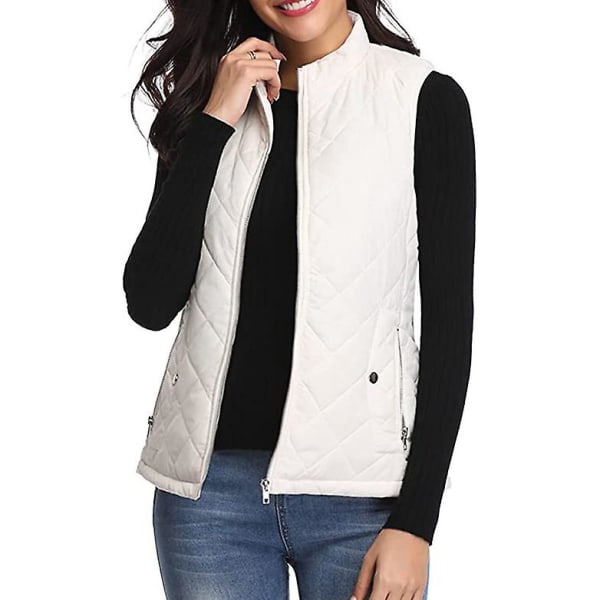 Vattert Vest med Glidelås for Kvinner, Ermeløs Jakkevest White XL