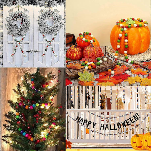 200 st 7mm Träpärlor Blandade Färger Makramepärlor Runda Träkulor Lösa Distanspärlor för Smyckestillverkning Heminredning Makrame Jul Halloween Lång
