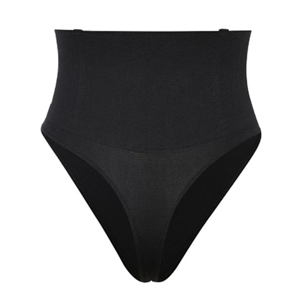 Kvinnors sömlösa trosor mjuka hög elasticitet mid-waist stringtrosor buklyft S Black