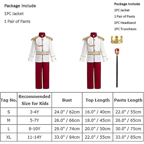 Charmig dräkt för pojkar Halloween Jul Cosplay Outfits Småbarn Barn Medeltida Kunglig Riddare Sagodräkt Med Kunglig Krona Röd Robe Trollstav L