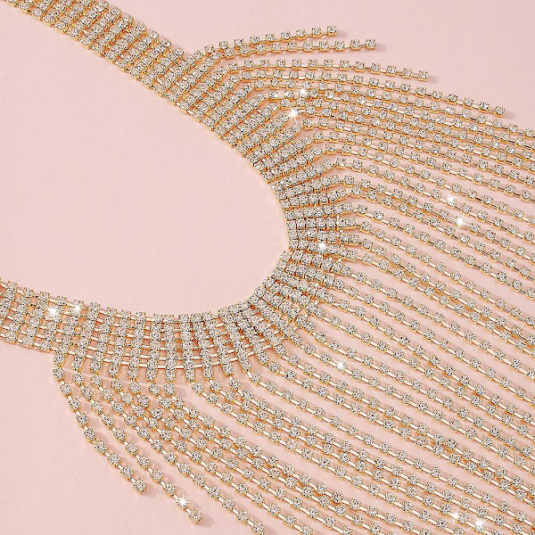 Rad av diamanter, tofsar, strass, lätt lyxnöje halsband, överdriven nattklubb vind klo kedja retro gold