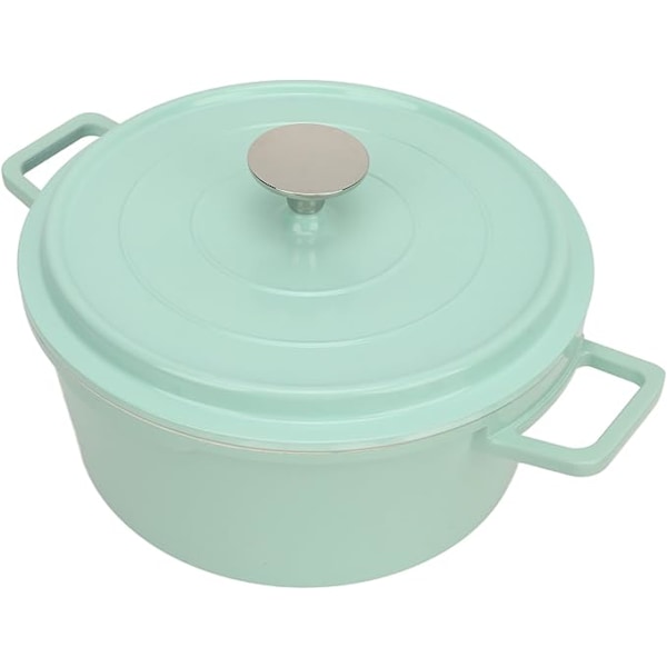 Emaljerad Holländsk Ugnsgryta,  Non Stick Gryta med Dubbla Handtag och Lock Stor Kapacitet Djup Gjutjärnsgryta  (Grön)