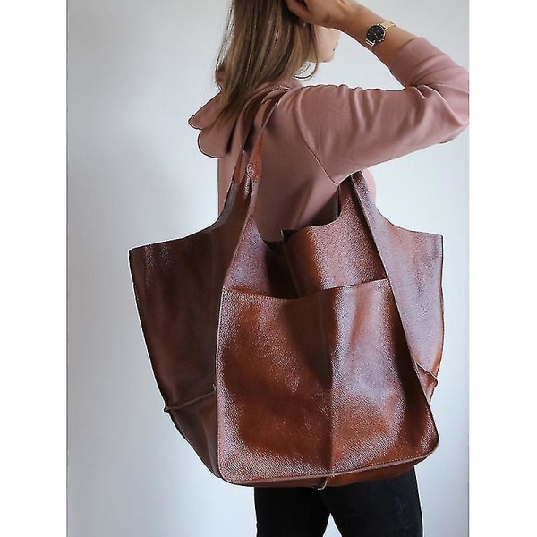 Damstor Pu-läder Satchel Handväska Arbetsväska Axelväskor Handväska Mjuk Crossbody Överdimensionerad Väska Brown