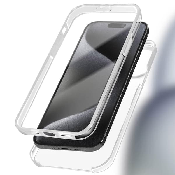 Fullt Deksel til iPhone 15 Pro Hard Bakside og Myk Front, Transparent