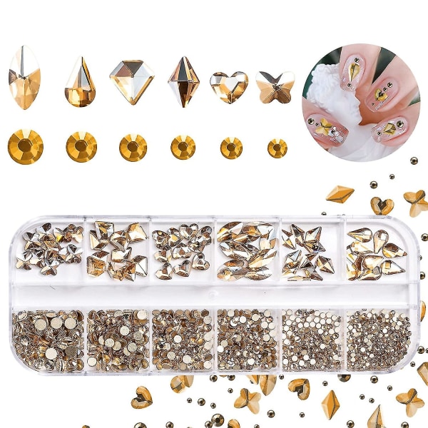 Nagelkonst Rhinestones, Multi Shapes Glas Kristall Ab Rhinestones, 3d Flatback Kristaller Diamanter Nagelstenar För Nagelkonst Hantverk (Champagne Guld)