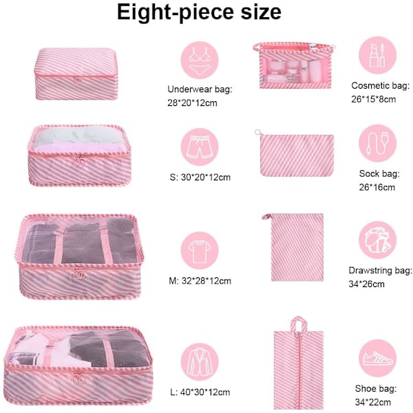 Packing Cubes, 8 Sts Researrangör Packpåsar, Resbagagepaketering, Vattentät Resevaror Väska Kläder Skor Kosmetika Toalettartiklar Förvaringsväskor vit