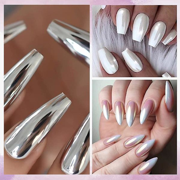 Nagelpulver Metall Spegel Mjöl Holografiskt Pigmentpulver Nagelkonst Dekoration Set 4 Lådor Set4