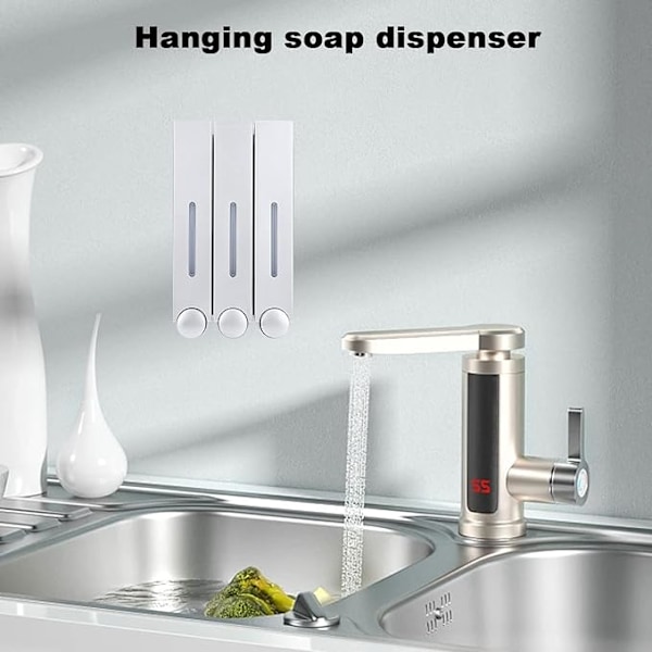 Tvåldispenser för badrum, 3 st flytande tvåldispenser för vägg, 420ML väggmonterad tvåldispenser, (Silver)