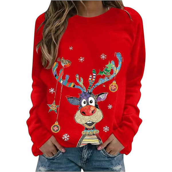 Langærmede juletoppe til kvinder, løse og behagelige O-hals pullovers style 3 M