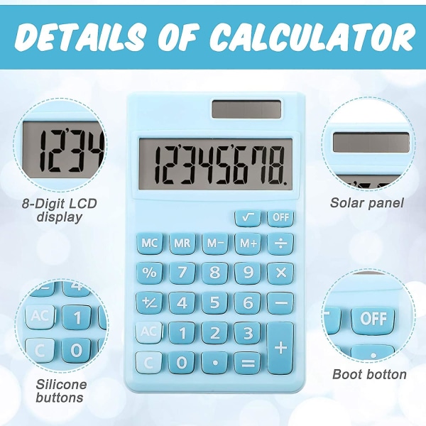 2 Stk. Basis Standard Lommeregnere Mini Digital Bordregner Med 8-cifret LCD-display, Batteri Solenergi Smart Lommeregner Lommeformat Til Hjemmet