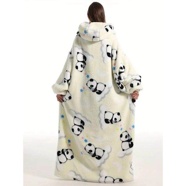 Plus Size Oversized Fleece Hætte Wearable TV-tæppe, Dame Plus Sød Panda Mønster Fluffy Hyggelig Flanel Loungewear Morgenkåbe Med Lommer