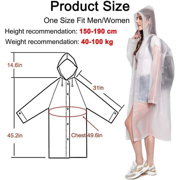 Regnponchos för vuxna, återanvändbara regnrockar för kvinnor och män, 2-pack nödregn