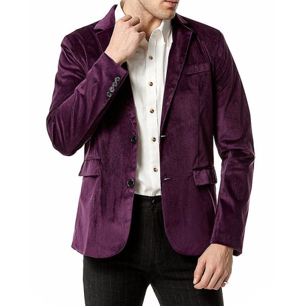Miesten Slim Fit Kevyt Takki, Kaksi Napin Liikepuku Blazer Purple 2XL