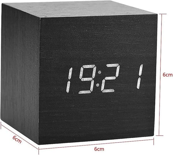 LED-skrivbordsur, väckarklocka, morgonur, digital kub /rektangulär/triangulär datumtemperaturvisning med resedigital väckarklocka (svart kub)