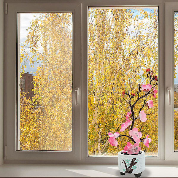 Simulerade blommor, gröna växter, krukväxter, simulerade plommonblomkrukor, heminredning, festdekoration pink