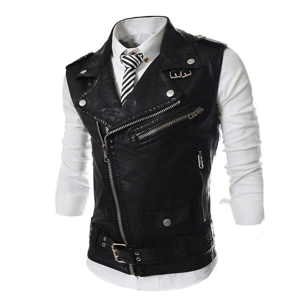 Herr Läder Motorcykelväst, Svart Ridning Biker Faux Läder Västar Black XS