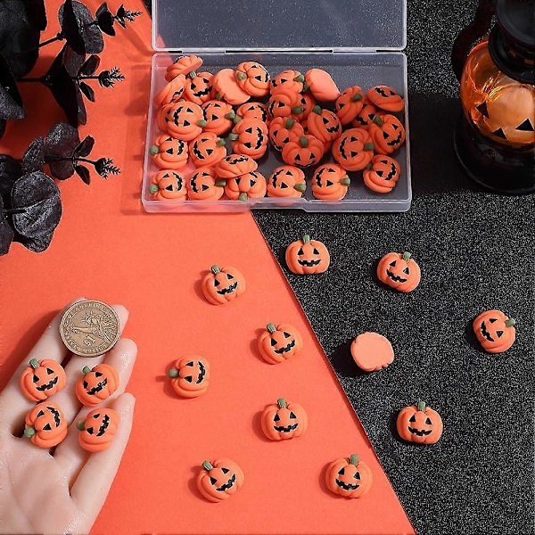 1 Ask 50 st Halloween Cabochons Pumpa Berlock Tecknad Harts 3D Orange Hösttema Pumpor Flatback Cabochon för Smyckestillverkning Scrapbooking Dekoration