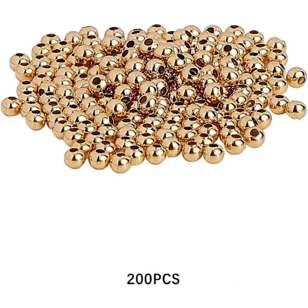 200 stk. 4mm Gyldne Runde Løse Perler i Rustfrit Stål Metal Små Hul Glat Overflade Spacer Perler til Smykkefremstilling