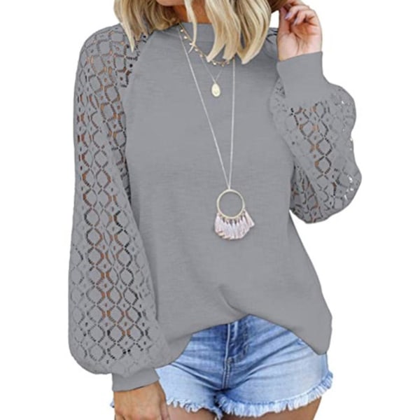 Dame Høst Casual T-skjorte Rund Hals Langermet Topper For Høst Vår Casual Bruk L Gray