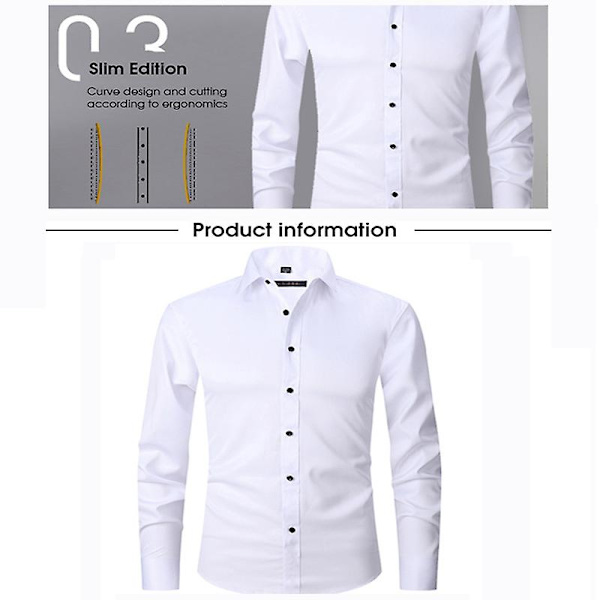 Herr Solid Färg Skjorta Långärmad Slim-fit Skjorta Mode Ungdom Casual Topp 44