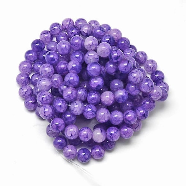 1 streng bagt malet krakeleret glas perle strenge runde blå violet 8mm hul: 1.3~1.6mm ca. 100 stk./streng 31.4 tommer