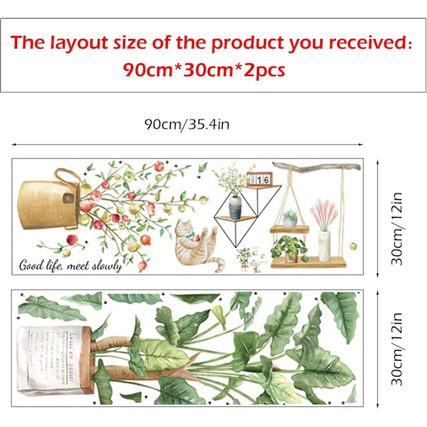 Tropiska blommor väggdekaler växt dekorativt klistermärke, växtblommor palmblad 2 st 30*90 cm