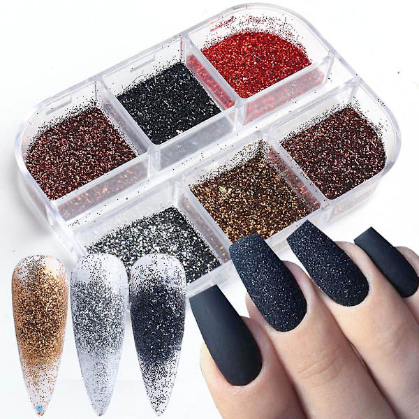 6 lådor nagelglitter och nagelpulver, nagelkonst glitter blandad glänsande för nageldekoration DIY style3