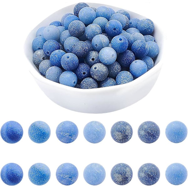 Omkring 92 stk. 8 mm frostede naturstensperler, naturlige blå aventurin runde perler, ægte ædelstens løse perler til armbånd halskæde smykkefremstilling (Ho