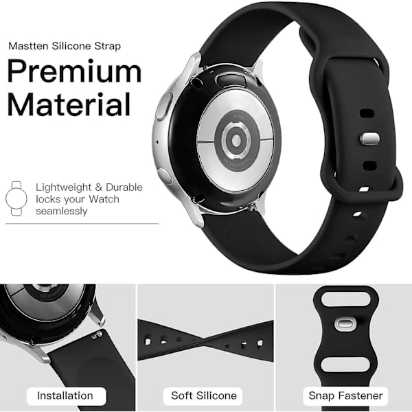 Silikonerem Kompatibel med Samsung Galaxy Watch Active 2 40mm/44mm, 20mm Sportsrem med dobbelt hulspænde til Galaxy Watch 4/watch 4 Classic/watch3