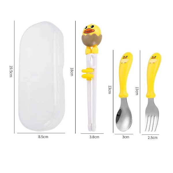 Rustfritt Stål Sett For Baby Servise, Med Barnas Treningspinner Og Baby Skjeer Og Gafler (3-delt Sett) yellow