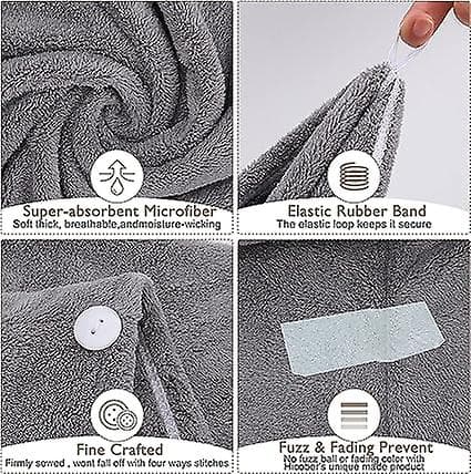 (Grå, Rosa, Blå) 3-pakning Superabsorberende Mikrofiber Hårtørkehåndkle med Knapper