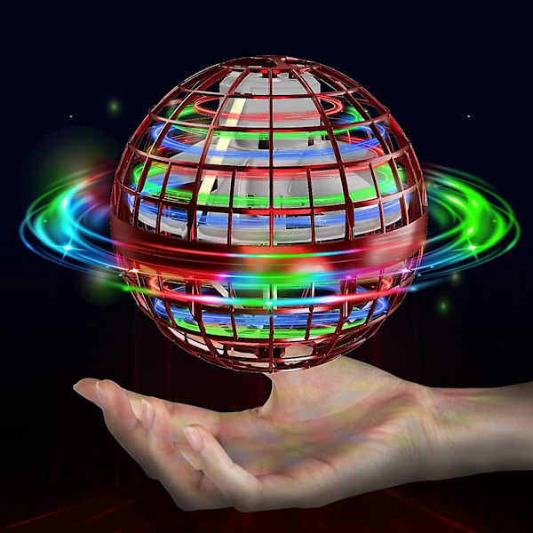 Flygende Ball Leker Hover Ball Kontroller Fly Orb for Barn Voksen Mini Drone Flygende Spinner Ball Med 360° Roterende RGB Lys Utendørs Innendørs Red