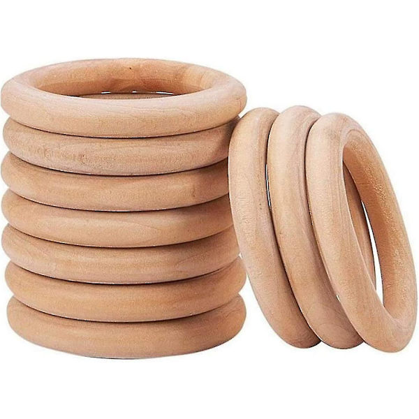 Sett med 10 naturlige ubehandlede solide treringer, trering sirkel, treanheng og koblinger for smykkelaging (100mm-3.94inch)