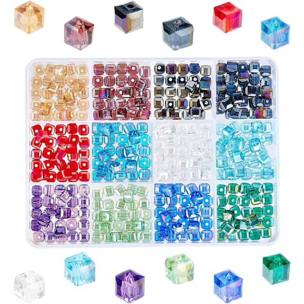 360 st Kubiska Glaspärlor 12 Färger Facetterade Elektropläterade Pärlor 6mm Kristall Distanspärlor Lösa Pärlor för Halsband Örhänge Smyckestillverkning hål: 1mm