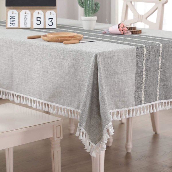 Rektangulär bordsduk i bomull och linne, skrynkelfri, tvättbar bordsduk med tofsar för kök och matsal (grå, 140x180cm(55x70.8 140x180cm(55x70.8inch)