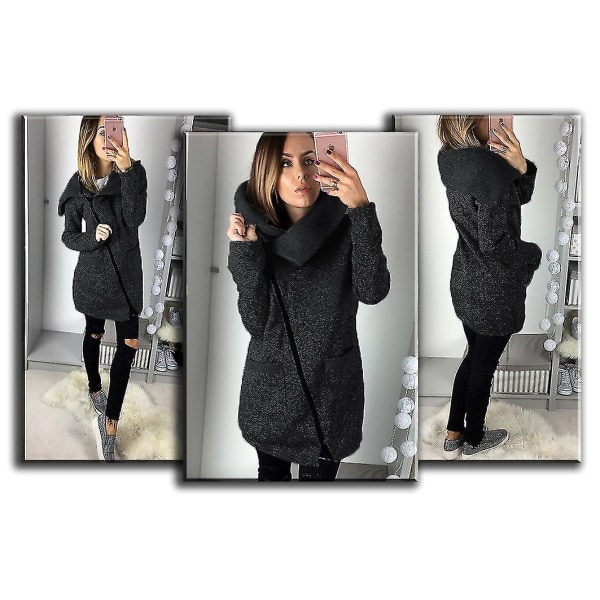 Höst Dam Hög Hals Casual Jacka Kappa Parka Hoodie Lång Dragkedja Ytterkläder Toppar 4XL C