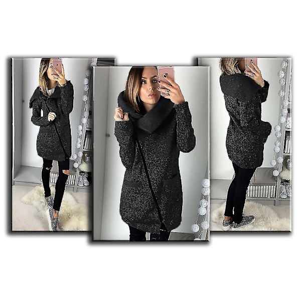Høst Dame Høy Hals Casual Jakke Kåpe Parka Hettegenser Lang Glidelås Utetøy Topper XL A