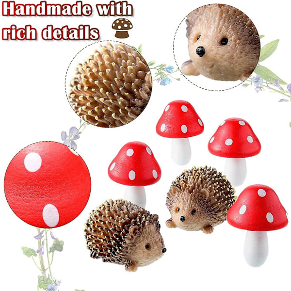 Fairy Udendørs Have Dyr Figurer Udendørs Fairy Vild Have Tilbehør Resin Pindsvin Og Træ Svampe Miniature Have
