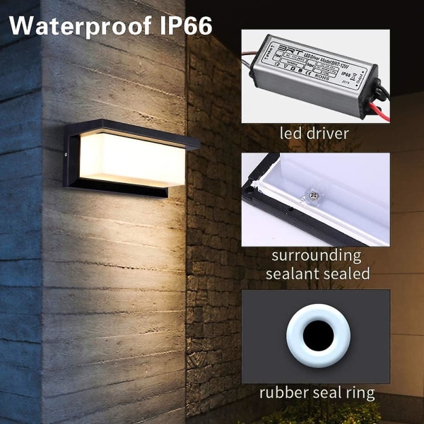 Modern LED-vägglampa för utomhusbruk 12W Vattentät Ip65 Antracit Aluminium Belysningsdekorationslampa, Varmvitt