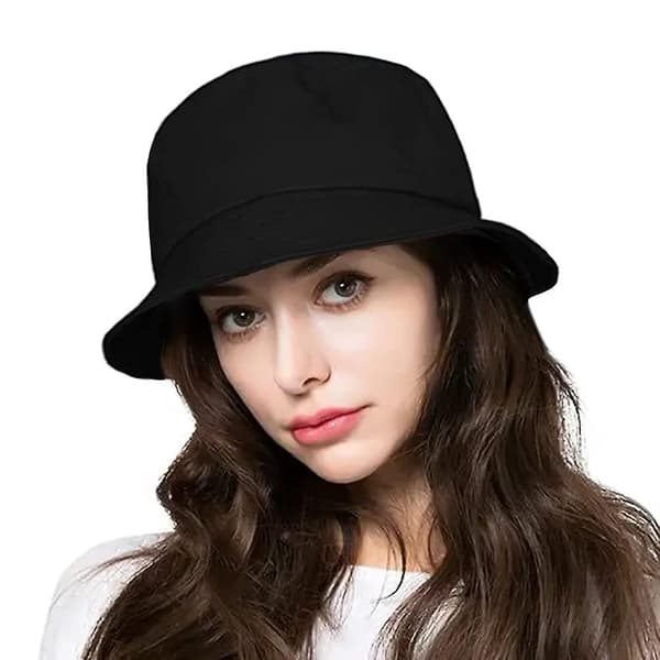 Fiskehatte til damer, solhat, strandhat, fiskerhat, sommerhat, udendørshat, foldbar og vendbar Schwarz