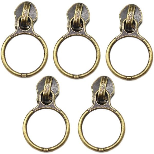 50 st #5 Anti-mässing Ring Pulls för Nylon Coil Dragkedjor Antik Mässing Dragkedja Sliders för Resväskor Handväskor Väskor Bulk (anti-mässing)